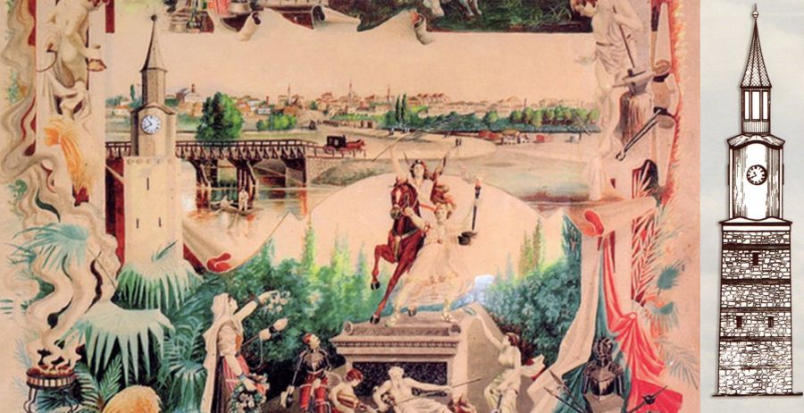 часовникова кула в Ямбол от 19 век - рисунка